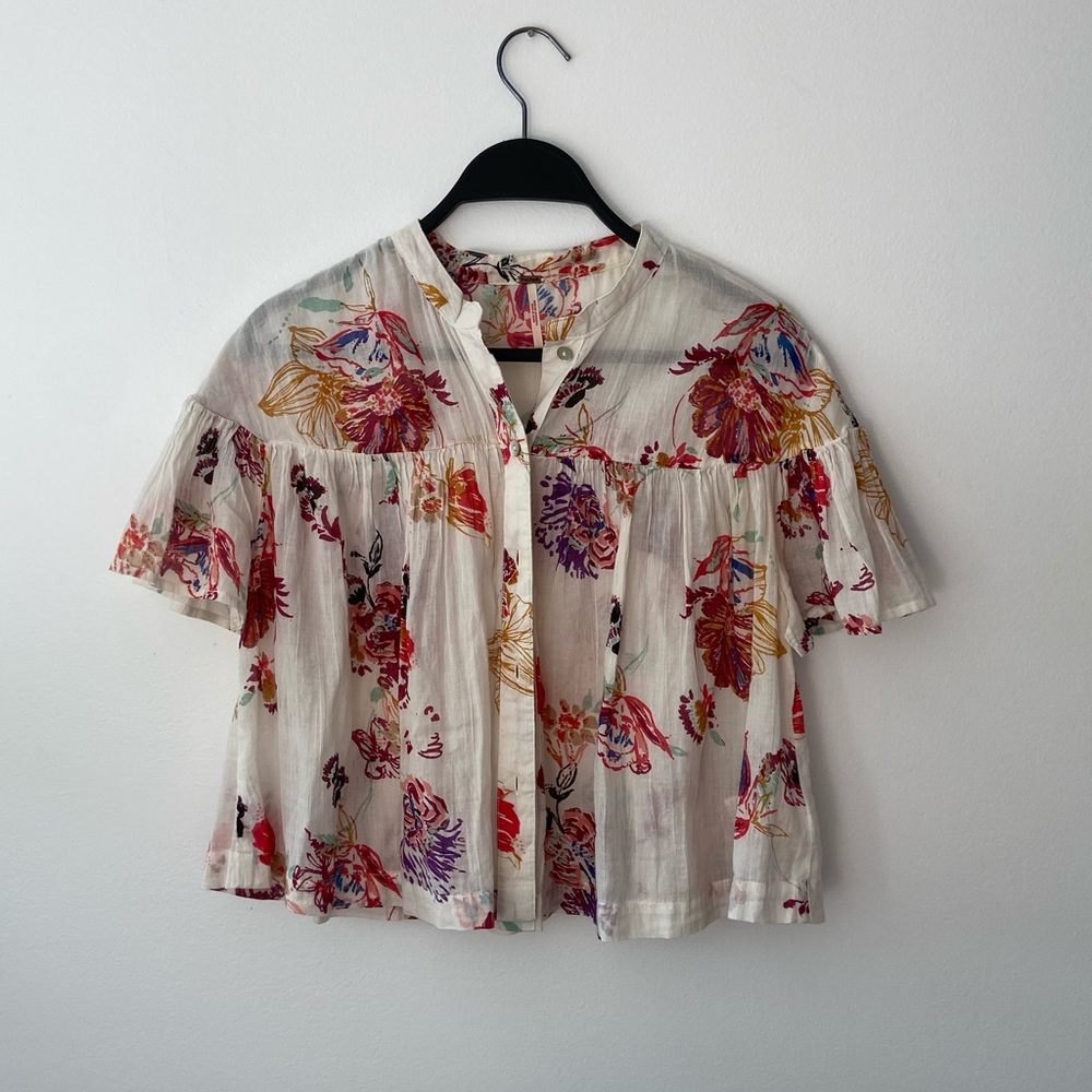 Free People cropped floral blouse size XS